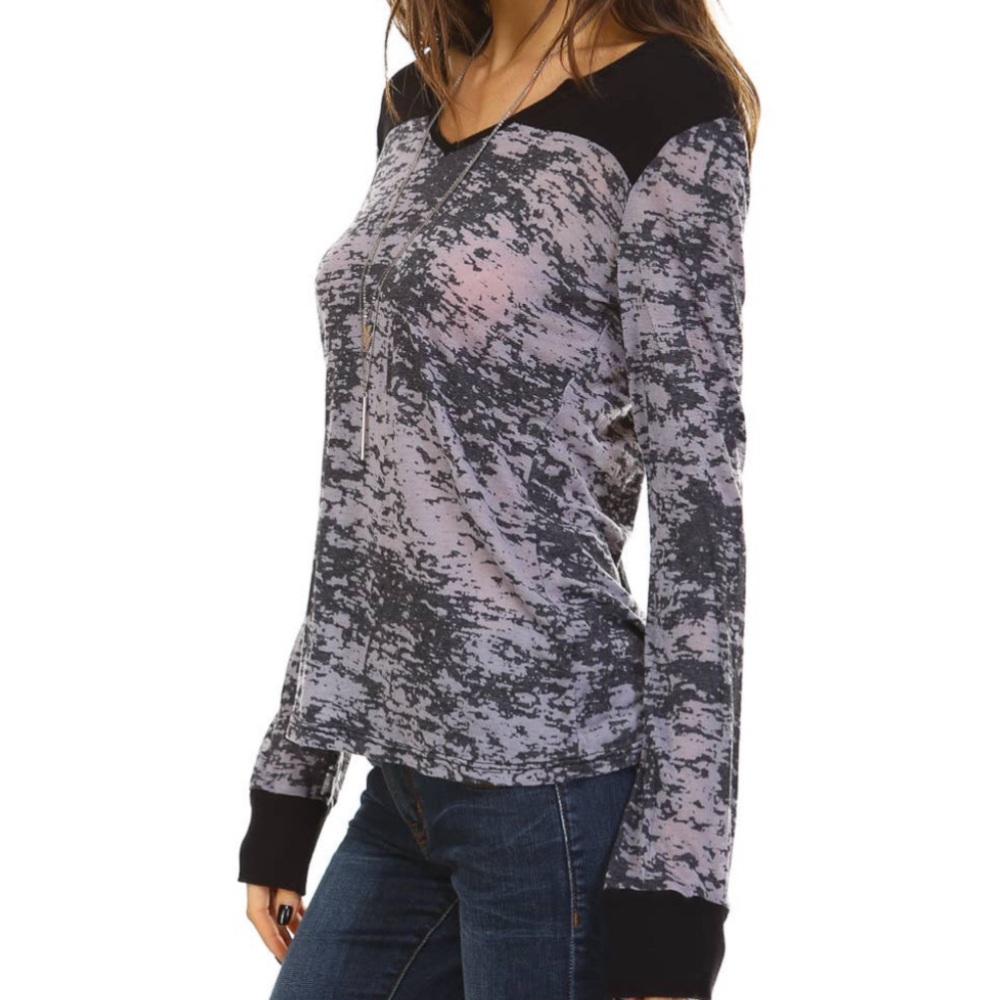 Burnout Washed V Neck Long Sleeve Tee